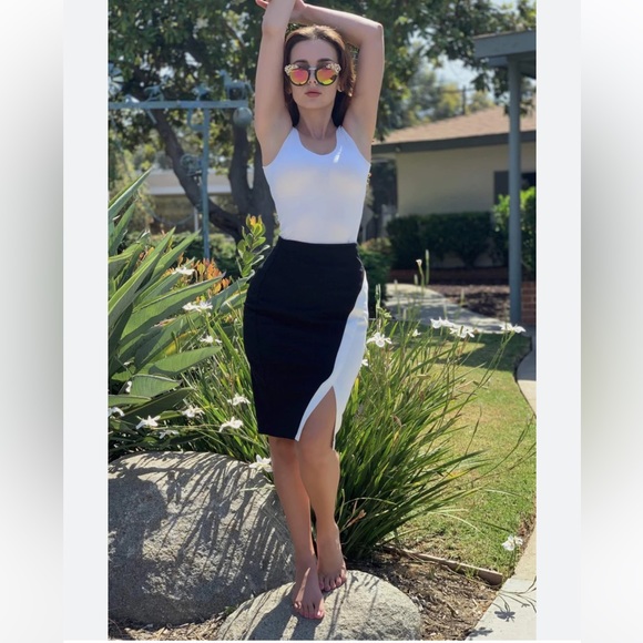 NEW Anthropologie x Eva Franco Black White Pencil Color block pointe skirt M/6 - Picture 2 of 9